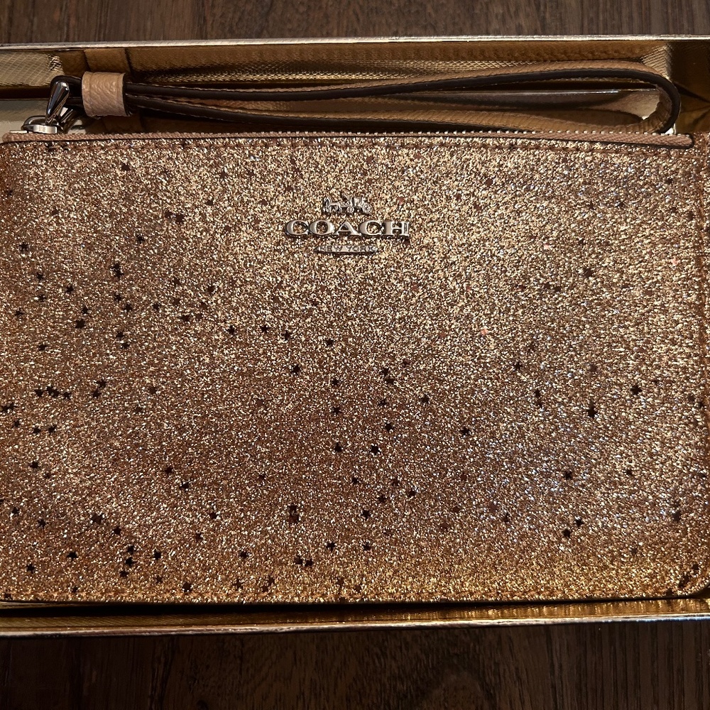 COACH Boxed Small Wristlet With Star Glitter